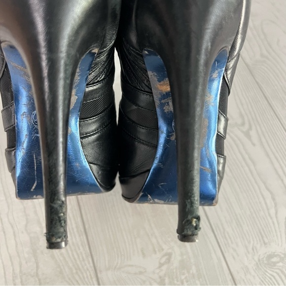 Versace Black Leather Mesh Heels - Picture 5 of 12